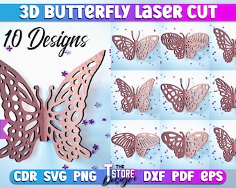 Pacchetto SVG di farfalle 3D tagliate al laser / Design SVG di farfalle tagliate al laser / File CNC