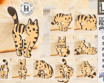 Kat brood stropdas clip lasergesneden bundel, grappige broodzakhouders lasergesneden, broodzak clip svg, keuken decor svg, glowforge broodzakhouders