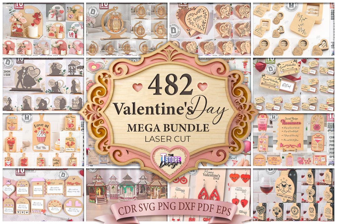 3D Valentine's Day Laser Cut Mega Bundle, 482 Valentine Laser Designs ...