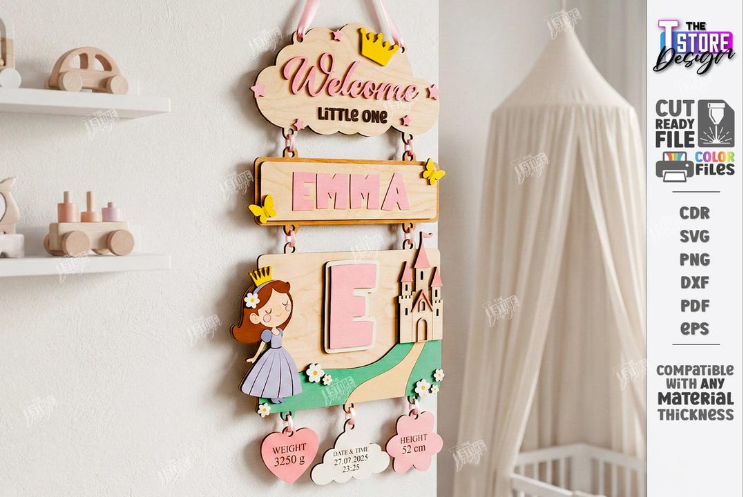 3d Layered Baby Birth Announcement Sign SVG – Laser Cut Name Plaque ...