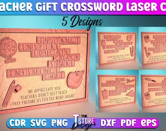 Lehrer Geschenk Kreuzworträtsel Laser Cut Bundle | Lehrer Laser Schnitt SVG Bundle | CNC-Dateien