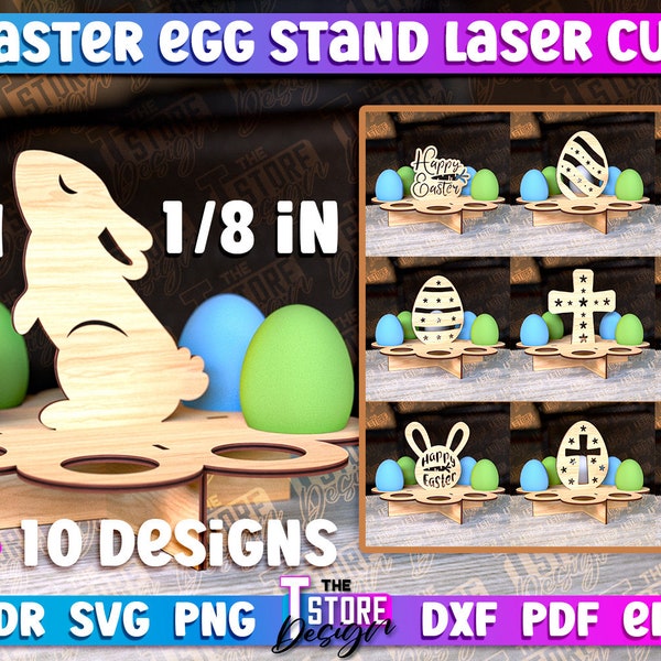 Soporte de huevo de Pascua Corte láser / Almacenamiento de huevos de Pascua SVG / Soporte de huevo de conejito de Pascua / Láser de soporte de huevo / Feliz Pascua / Soporte de huevo de adorno de Pascua