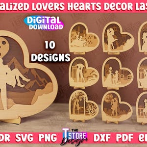 Personalized Couples Heart Decor Laser cut bundle, Wedding decor Laser cut, Valentines Day Standing Heart Decorations, Multilayered Lasercut