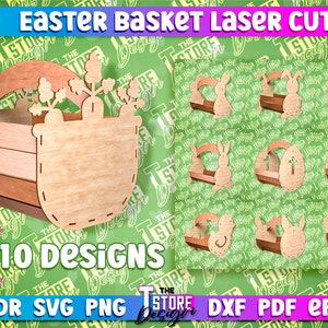 Paasmand Lasergesneden, Paascadeaumand Lasergesneden SVG, Vrolijk Pasen Paaseimandontwerp, Lasergesneden Paasmandontwerp