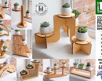 Plant Stand SVG - Laser Cut Succulent Holder Shelf - Wooden Indoor Plant Display Rack - Modern Home Decor Gift Mother’s Day Housewarming