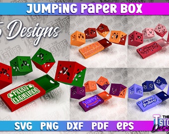 Jumping Paper Box SVG Bundle | Paper Crafts |Pop Up Gift Box SVG | Papercut Christmas Box Design | Valentines Paper Box | Halloween SVG