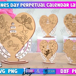 3D Valentines day perpetual calendar lasercut bundle, Desk Calendar Laser Cut, Eternal Calendar Lasercut, 3D Heart Wooden Calendar