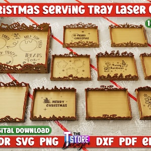 Weihnachtstablett Laser Cut Bundle, Weihnachtsplätzchentablett Laser Cut, Weihnachtsbehandelt für Santa Schneidebrett SVG, Santa Cookie Tablett v.2