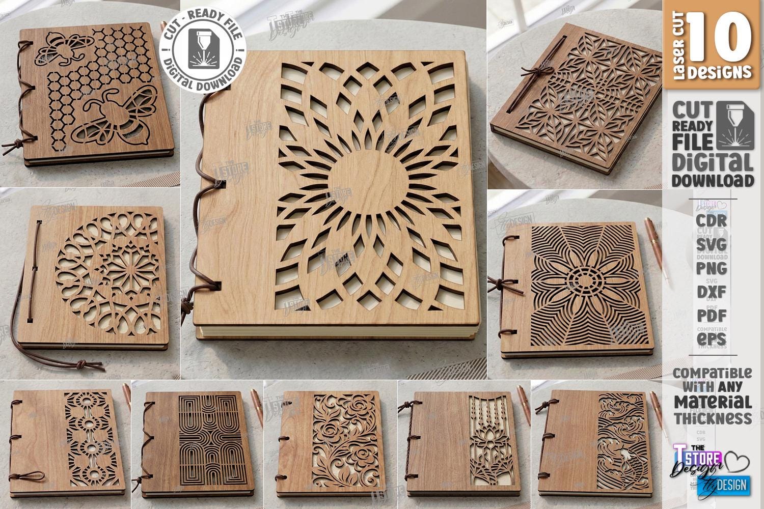Notebook Binder Svg Notebook Laser Cut SVG Bundle - Wooden Journal Cover Laser Cut ...