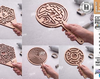 Gioco di labirinto portatile SVG - Labirinto di biglie in legno tagliato al laser - Gioco di equilibrio e rompicapo - Attività di viaggio per bambini - Giocattolo rompicapo - Labirinto svg