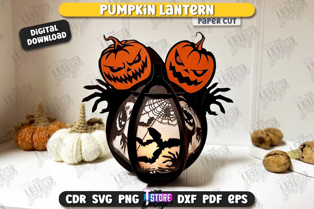 3d Pumpkin Scary Face Lantern Paper Cut Svg, Pumpkin Paper Lamp ...
