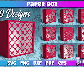 Paper Box SVG Bundle | Paper Crafts | Paper Cut Gift Box SVG | Papercut Christmas Box Design| Valentines Paper Box | Halloween SVG