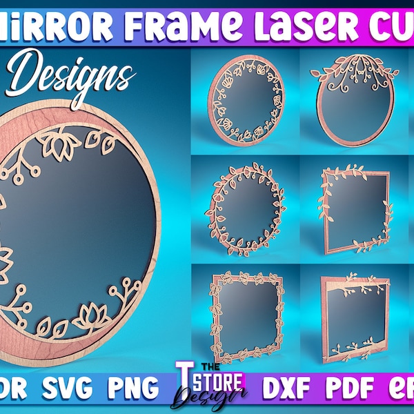 Miroir Frame Laser Cut SVG Bundle | Conception de cadre de miroir | Conception de miroir drôle