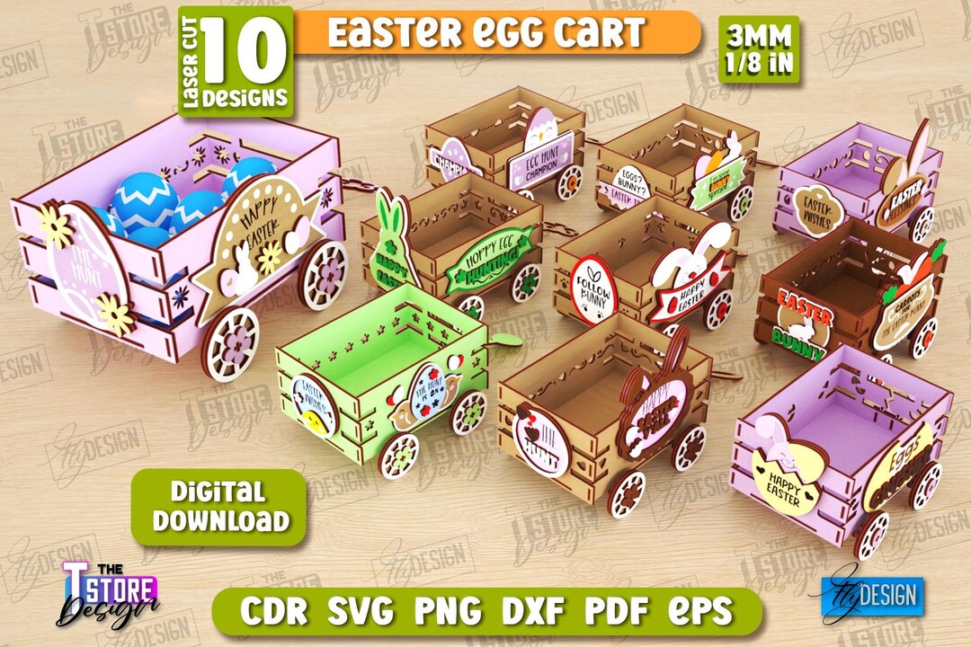 Easter Egg Cart Lasercut Bundle, Easter Bunny Egg Carts, Easter Bunny ...