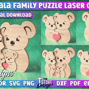 Koala Familie Puzzle Laser Cut | Liebe SVG Design | Familie Liebe Puzzle Laser Cut Dateien | Koala SVG Design