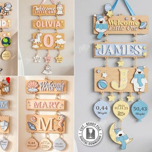 Newborn Baby Stats Sign Laser Cut Bundle, Layered Birth Announcement ...