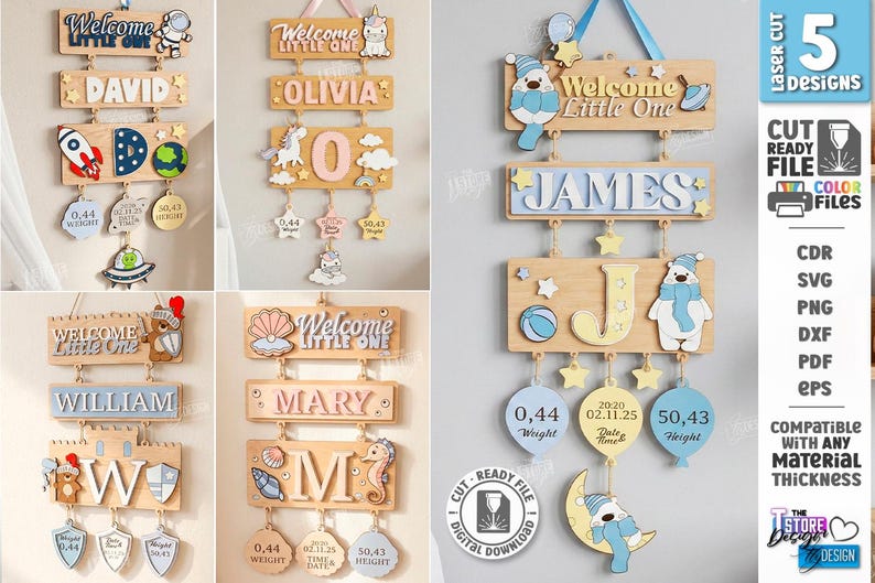 Newborn Baby Stats Sign Laser Cut Bundle, Layered Birth Announcement ...