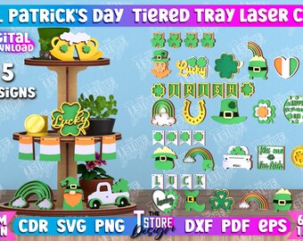 St. Patrick's day Tiered Tablett Lasercut Bundle, Leprechaun Holz Tiered Tablett, St. Patrick's Day Lasercut, St. Patrick's Day Laser Cut, St. Patrick's Day Printable