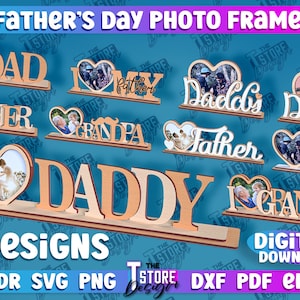 Father&#39;s Day  Photo Frame Lasercut | Dad Photo Frame Laser Cut SVG Bundle | 3D Dad Picture Frame SVG Design | Best Dad Laser Cut Files