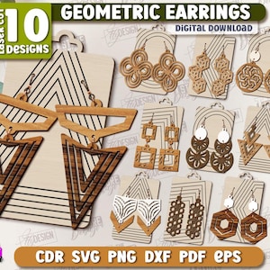 Geometric earrings laser cut bundle, wooden abstract earrings svg, boho earrings svg, wooden jewelry, mandala earrings svg, tribal earrings