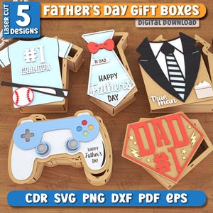 Father's Day Gift Boxes Laser Cut Bundle, Father's Day Gift, Wooden Boxes, Happy Father's Day SVG, Gift Basket for Dad, Husband Gift Box SVG