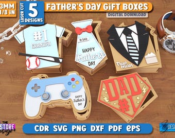 Father's Day Gift Boxes Laser Cut Bundle, Father's Day Gift, Wooden Boxes, Happy Father's Day SVG, Gift Basket for Dad, Husband Gift Box SVG