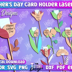 Muttertagsgeschenk Kartenhalter Lasercut | Muttertag Geldhalter SVG Design | 3D Blumen Geldhalter Laser Cut | Geldhalter Blumenbouquet