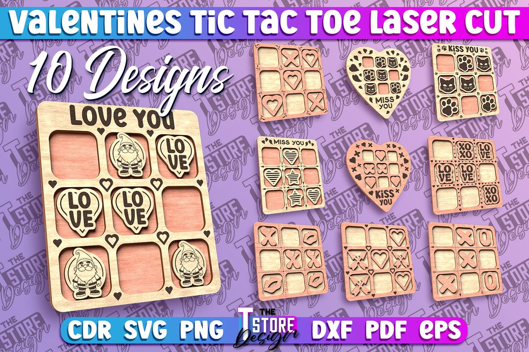 Valentines Tic Tac Toe Laser Cut SVG Bundle | Love Tic Tac Toe SVG ...