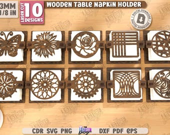 Porta tovaglioli in legno 3D tagliato al laser, decorazione da cucina in formato svg, porta tovaglioli floreale in formato svg, scatola per fazzoletti, decorazione da tavolo boho, distributore di tovaglioli
