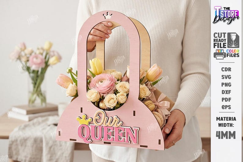 Flower Gift Box Laser Cut - Mothers Day Basket - Floral Arrangement Holder - Mom Gift Idea svg image 6