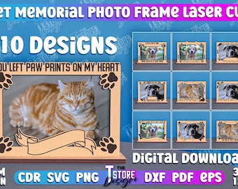 Haustier-Fotorahmen | Haustierhalsbandhalter | Gedenkrahmen stehend Lasercut | Haustier-Memorial-Fotorahmen-Bundle | Katzen und Hunde Rahmen