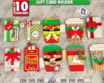 3d Christmas gift card holders laser cut bundle, Xmas gift card holder laser cut, personalized Xmas gift card case svg, gift card boxes svg