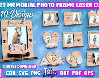 Memorial Pet Collar Frame | Pet Collar Holder | Memorial Standing Frame Lasercut | Pet Memorial Photo Frames Bundle | Cats and dogs frames