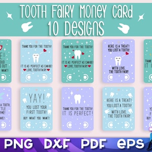 Tarjeta de dinero de hada de los dientes Paquete SVG / Archivos de corte de soporte de dinero / Diseño de hada de los dientes