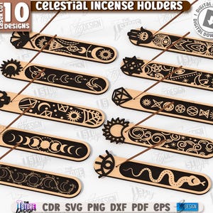 3d celestial incense holders laser cut bundle, wooden incense burner, wooden incense tray laser cut, boho home decor, spiritual meditation