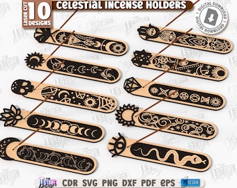 3d celestial incense holders laser cut bundle, wooden incense burner, wooden incense tray laser cut, boho home decor, spiritual meditation