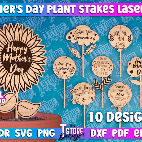 Mother's Day Plant Stakes Lasercut SVG | Sunflower Mother's Day Plant Trellis SVG | Mom Garden Stakes Laser Cut Files | Flowers Design