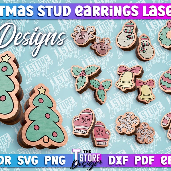 Christmas Stud Earrings Laser Cut SVG Bundle |  Stud Earrings Winter Design | Accessories Laser Design