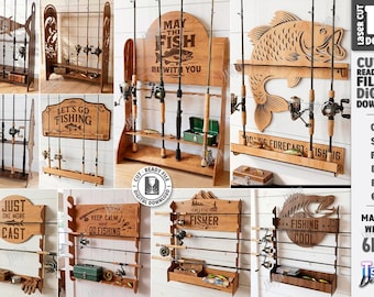 Fishing Rod Holder SVG Laser Cut - Father's Day Gift For Dad - Garage Organizer Rack - Fishing Decor - Man Cave svg