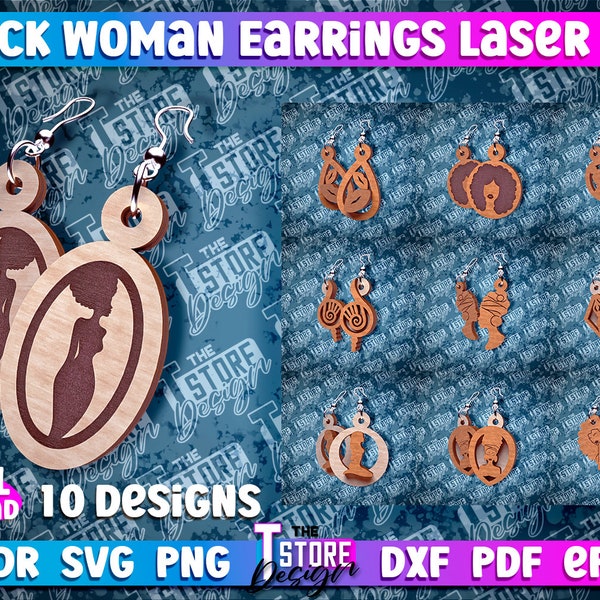Black Woman Earrings, Afro Earrings Laser Cut Files, Black Girl SVG, Afro Girl Earring SVG, African Earrings SVG Bundle, Black Queen