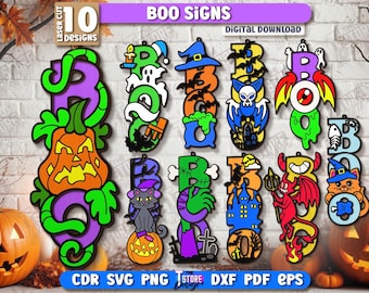 Halloween boo deur tekenen lasergesneden bundel, 3D halloween deurhanger svg, buiten gelaagde teken, ghost boo teken lasergesneden, happy halloween svg