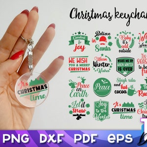 Round Christmas Keychain SVG Bundle | Xmas Key Keychain Svg