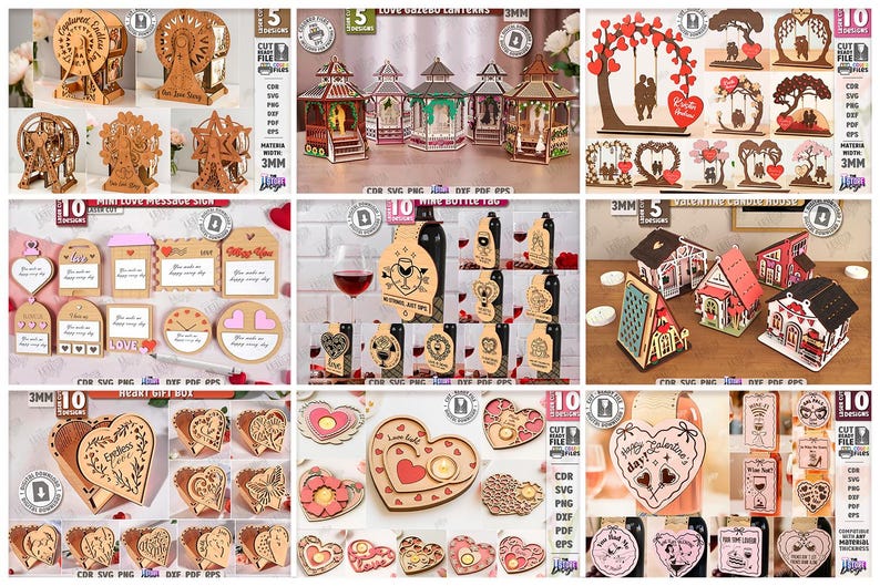 3D Valentine's Day Laser Cut Mega Bundle, 482 Valentine Laser Designs ...