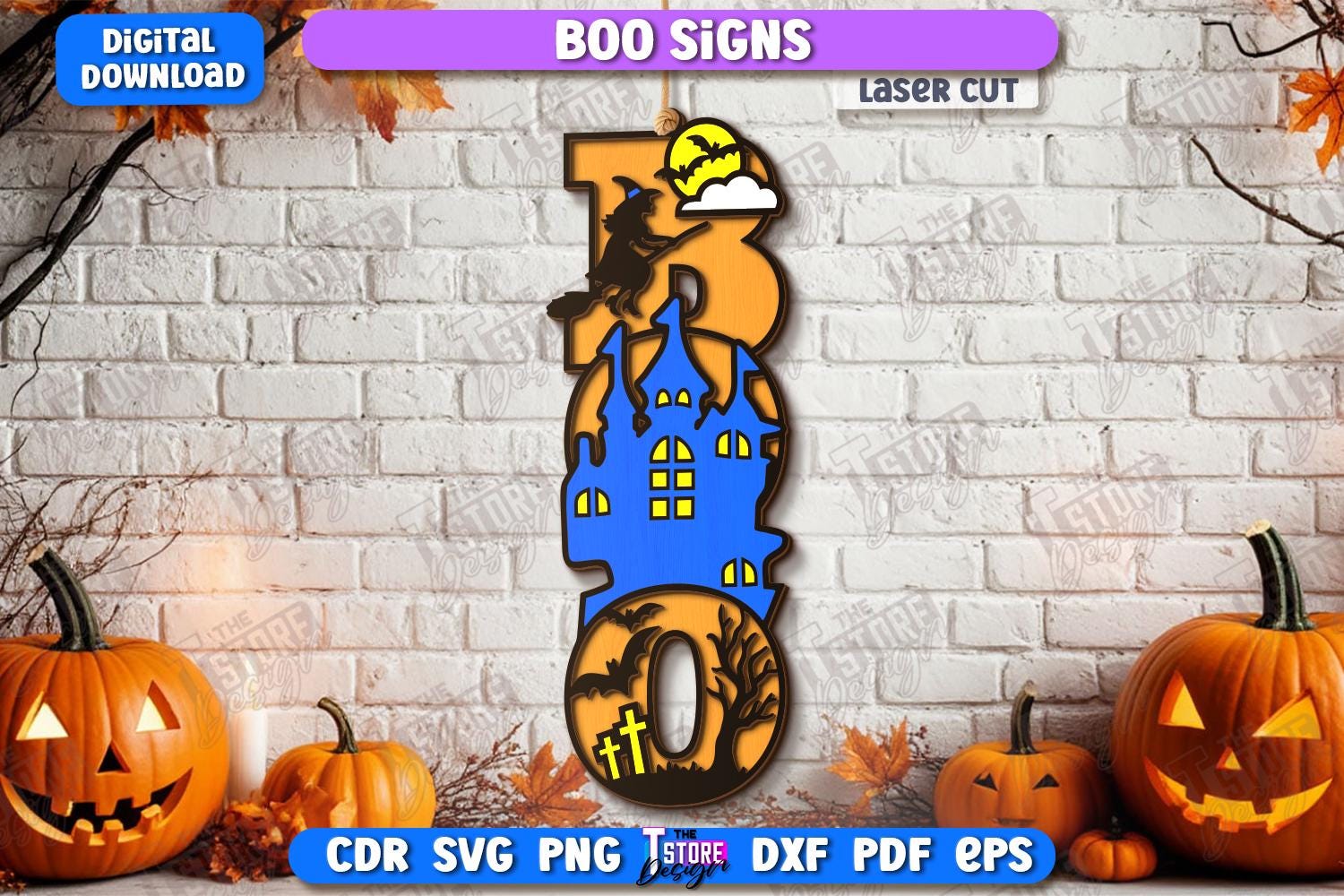 Halloween Boo Door Signs Laser Cut Bundle, 3d Halloween Door Hanger Svg ...