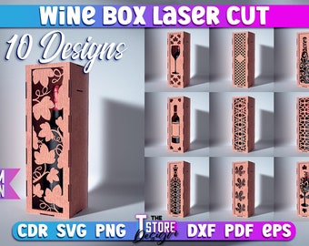Laserskuren SVG-paket för vinlåda | Laser-SVG-design för vin | CNC-filer