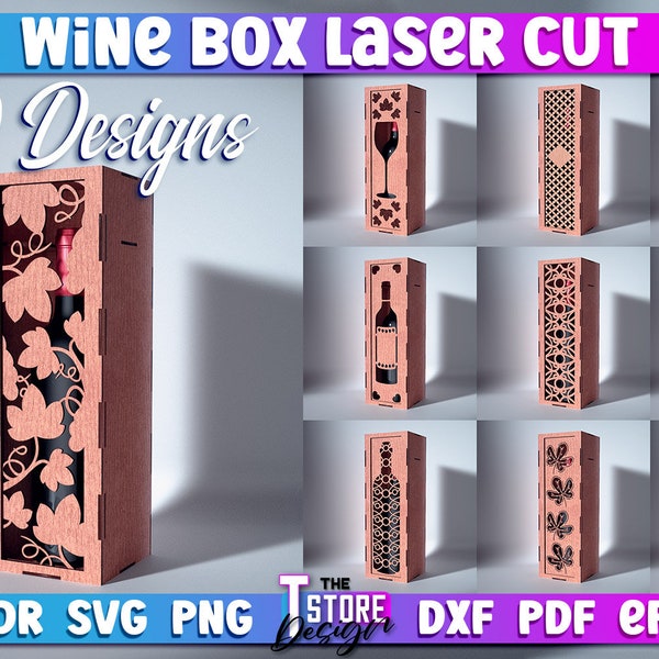 Wein Box Laser geschnitten SVG Bundle | Wein Laser SVG Design | CNC-Dateien