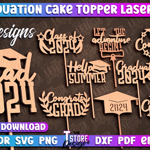 Graduation Cake Topper Laser Cut Bundle | Graduation Wooden Cake Topper SVG Design | Glad to be Grad Cake Topper | Congrats Grad Laser Files