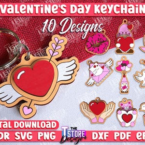 Valentine&#39;s Day Keychains Bundle, Matching Keychains Laser cut, Couple Keychains Laser Cut Design, Valentines Keychain Lasercut, Friendship