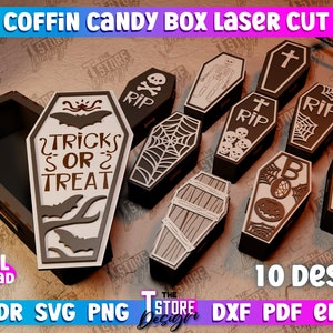 Lot de bonbons cercueil d'halloween découpés au laser, boîte de bonbons cercueil, coffrets cadeaux cercueil d'halloween, coffret cadeau cercueil, des bonbons ou un sort découpé au laser, cnc