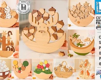 3d balancing game laser cut bundle, kids board game, montessori game, wooden balance board game, educational toy, kids svg, table top game